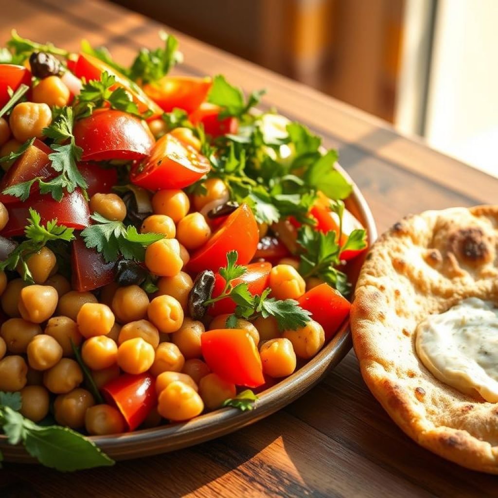 Moroccan salad with Berber bread Moroccan salad with Berber bread